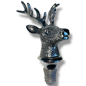 Silver Stag Deer Head Bottle Stopper Art Deco Barware Lodge European Decor